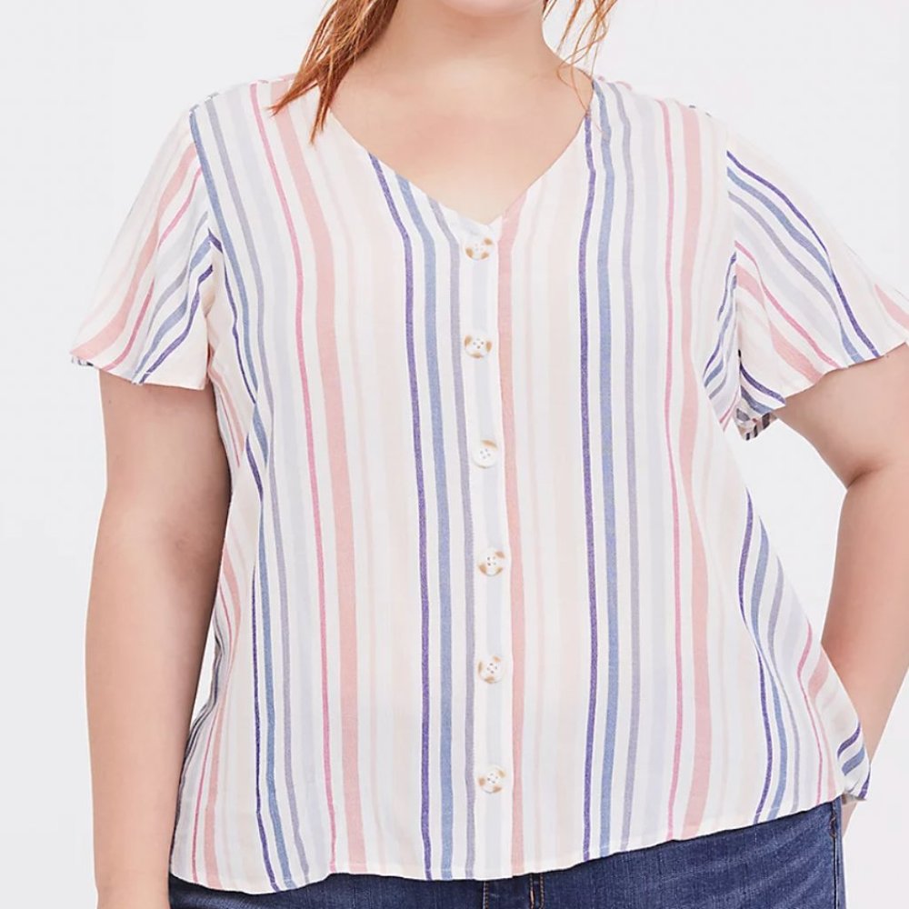 Torrid Blue Multi Stripe Gauze Blouse 2X